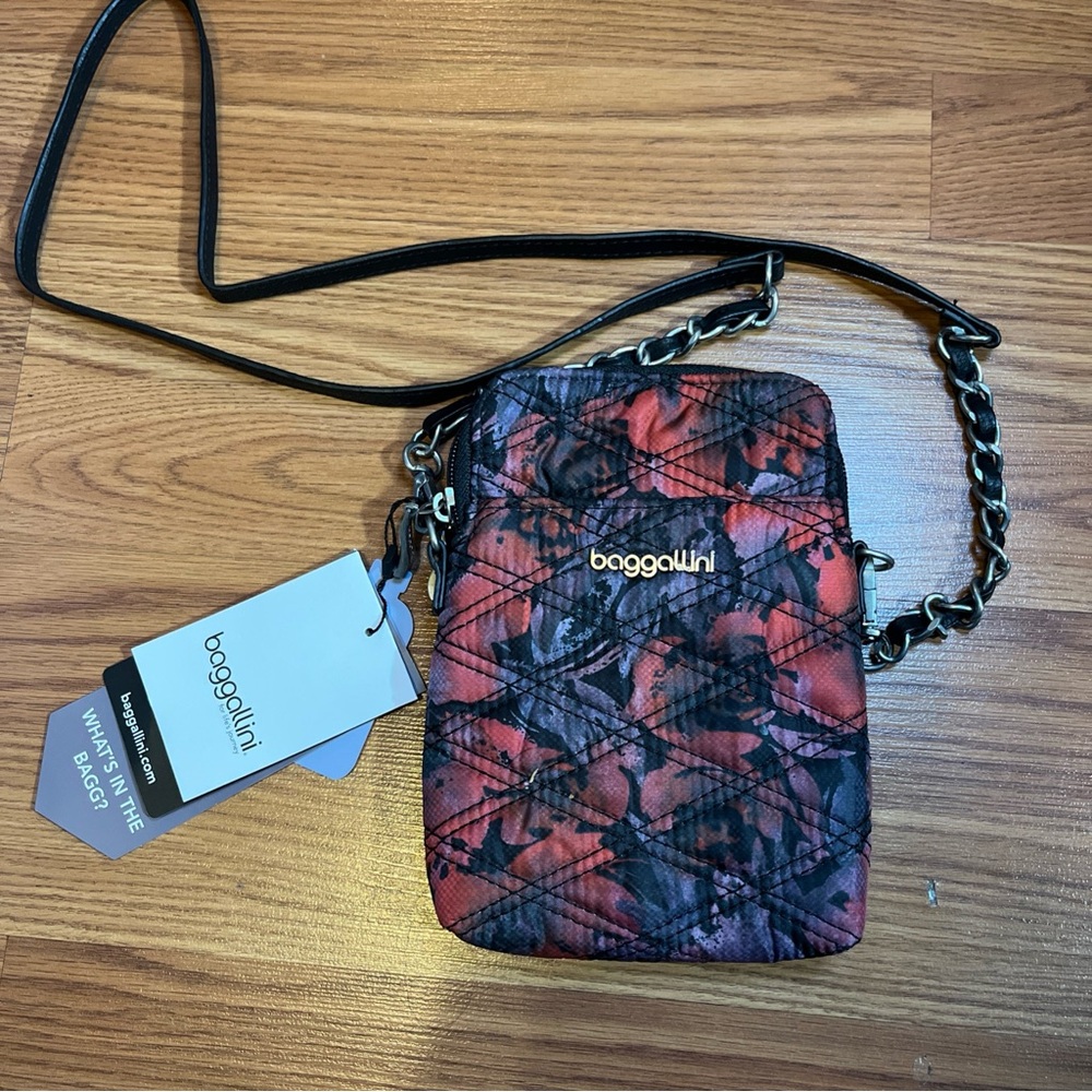Baggallini Black and Red Floral Crossbody Bag